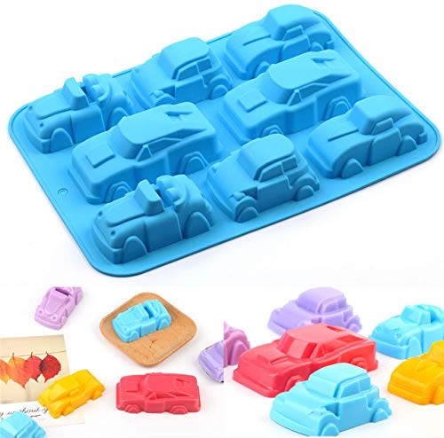 JasCherry Moldes de Caramelo y Chocolate de Silicona, Molde de Pastel de Silicona, 8 Cavidades 3D Moldes con Forma de Coche para Gelatina, Galletas,Chocolate, Dulces, Tarta de Queso, Muffin