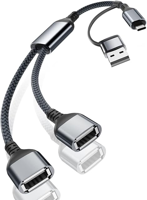 USB C Male to Dual USB Female Cable 1FT With Adapter,Thunderbolt 3 to Double Type A 2.0 OTG Splitter Cord Converter for MacBook,iPad Air 4 5 Mini 6,Samsung Galaxy S8 S9 Note 10 20 S21 S22 S23