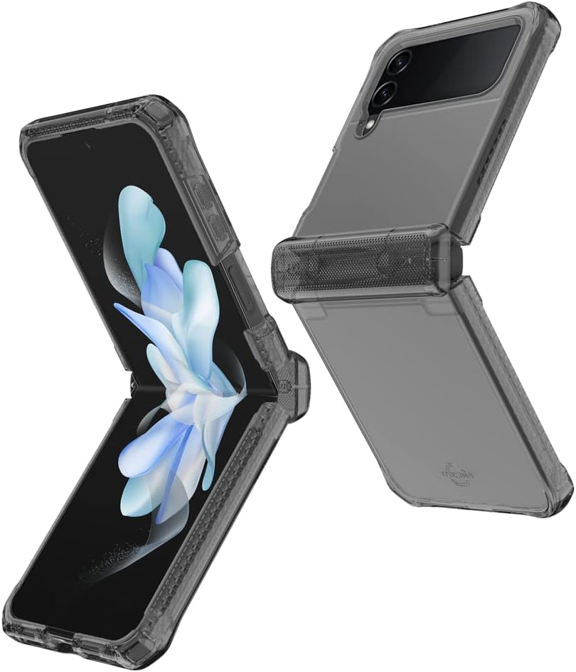 ITSKINS Supreme R Clear Hinge Protective Phone Case for Samsung Galaxy Z Flip4 5G, Slim Hybrid Case, Anti-Yellowing, Anti-Slip and Heavy Duty Shockproof Cover, Military Phone Case | Smoke