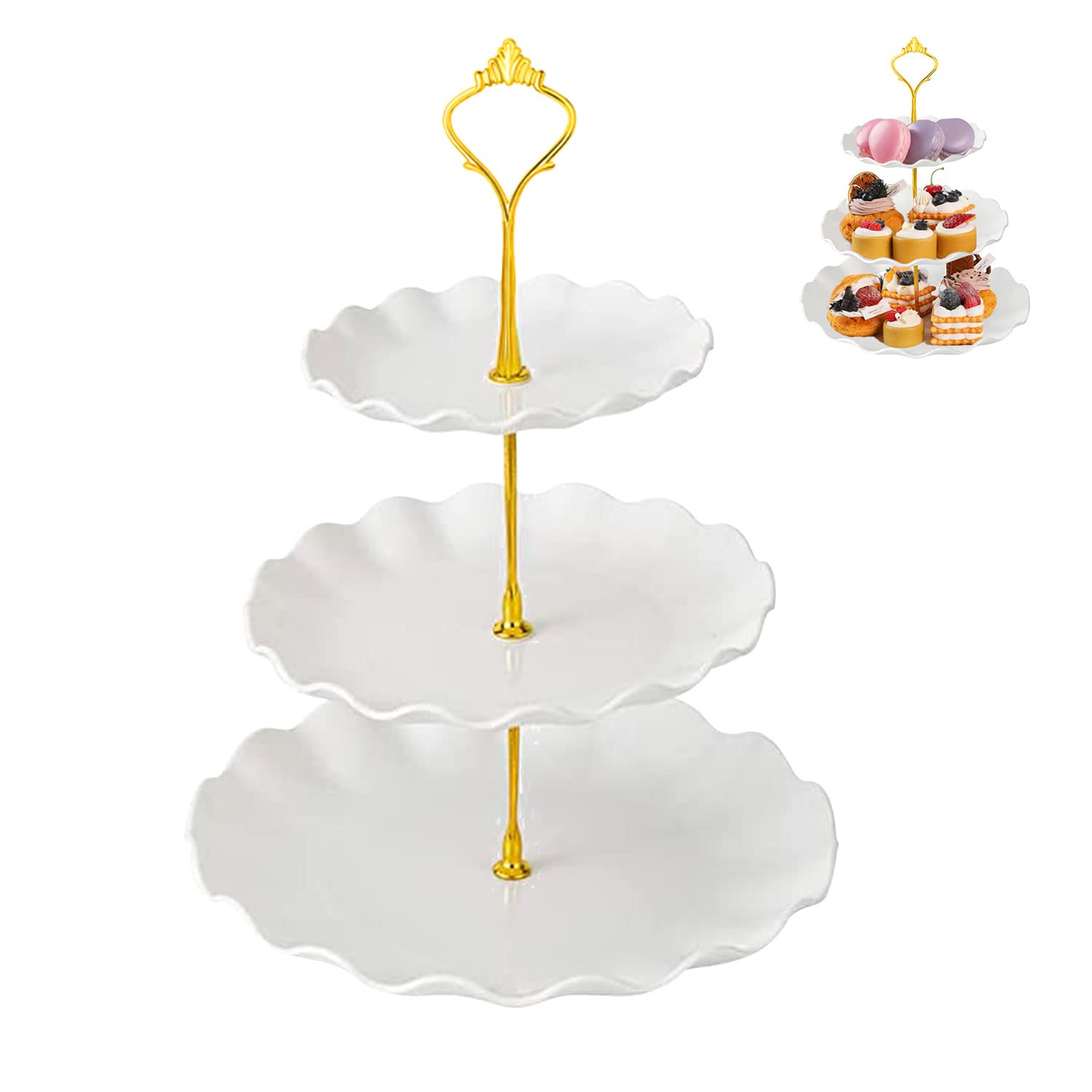 Produktbild von Tortenständer Hochzeit JINYUNMIN Dreistufiger Tortenständer,Tortenständer, Kuchenständer,Obst Candy Display Tischständer,für Hochzeit, Party, Geburtstag Tea Party Dekoration ,Ständer Wiederverwendbar Etageren Stangen Set