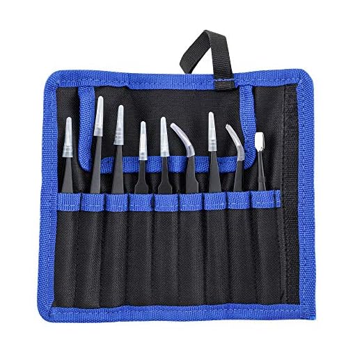 Juego de pinzas, pinzas ESD, juego para modelismo, pinzas antiestáticas, pinzas pequeñas para reparación rectas, curvas, para electrónica, fabricación de joyas, industria, color negro