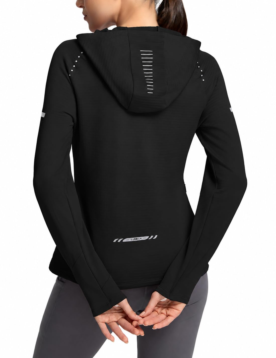 Women's Fleece Hoodie Thermal Shirts 360° Reflective Zipper Pocket