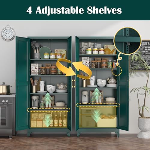 Image of SteeLoong 75 inchMetal Pantry Storage Cabinet with Doors & 4 Adjustable Shelves