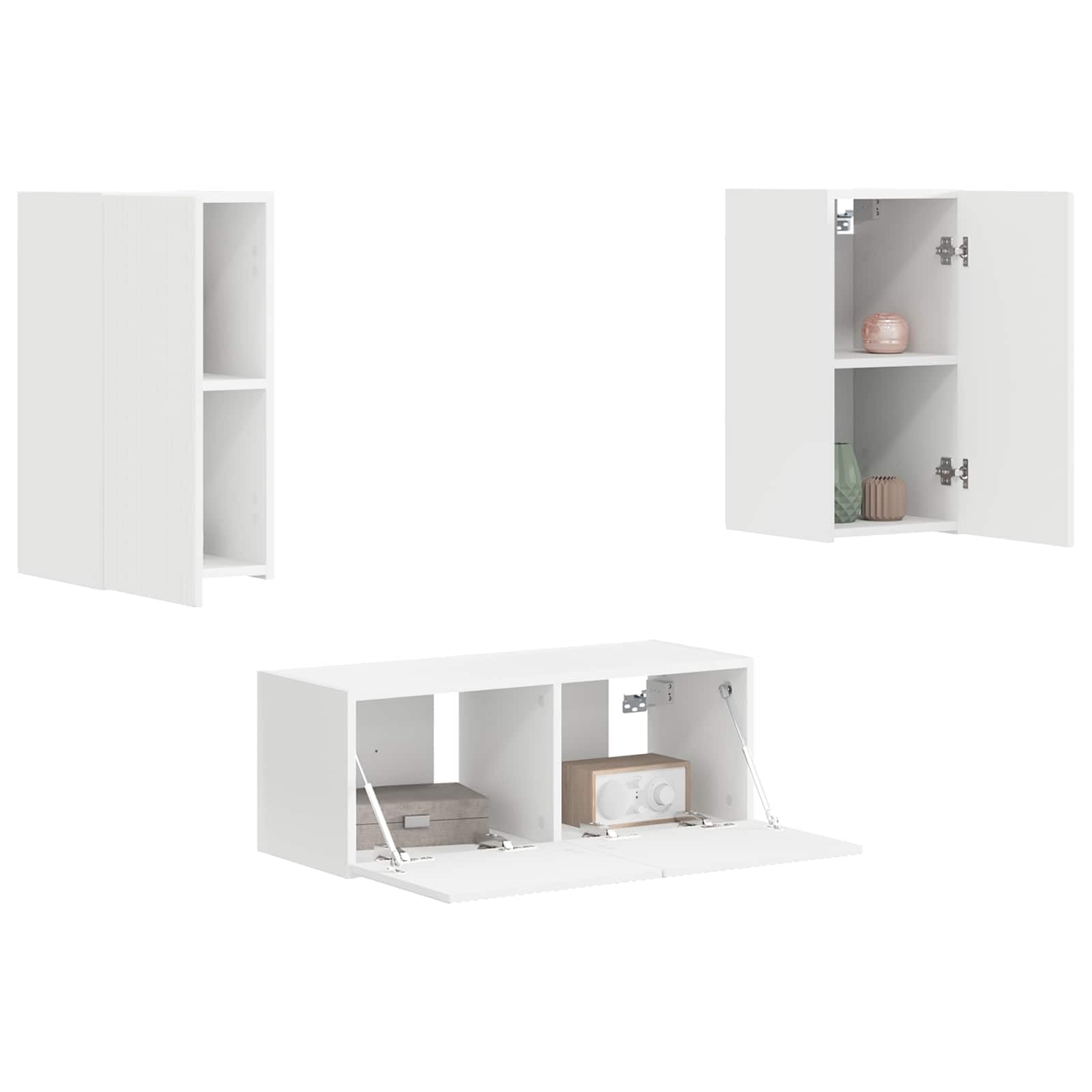 TV-Schrankset Wandmontiert 2 pcs Weiß Holzwerkstoff, Modernes Media Center mit Stauraum, 78,5x31x30 cm, für Wohnzimmer Schlafzimmer, Elegantes Design