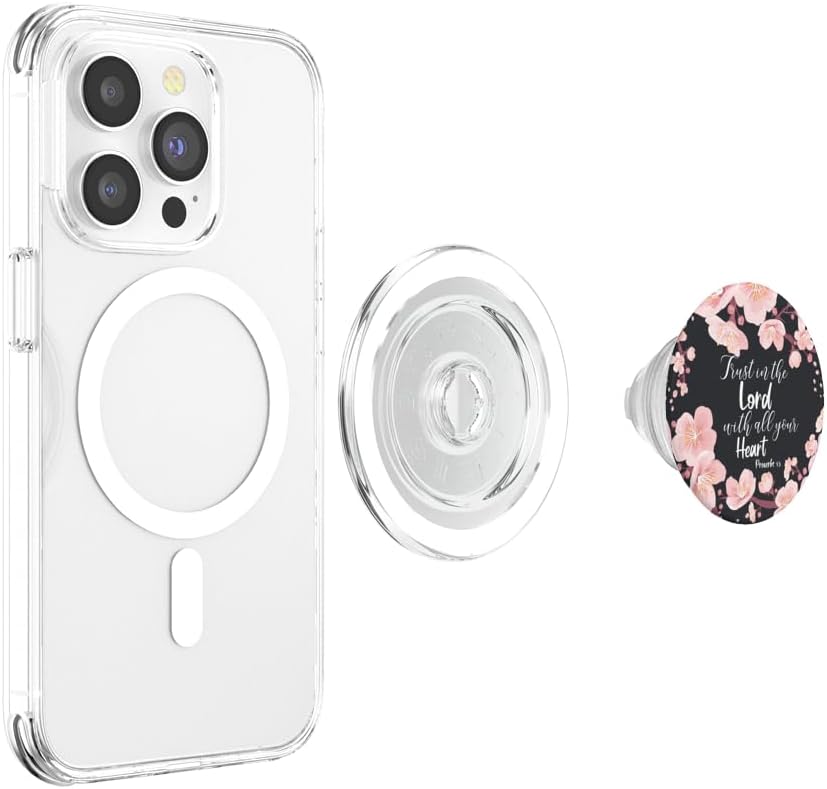 Christian Bible Verse Proverbs 3:5 Pink Black Floral PopSockets PopGrip for MagSafe