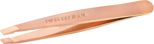 TWEEZERMAN Mini pince à épiler (pointes inclinées, épilation des sourcils, qualité professionnelle, acier inoxydable), Roségold - 1