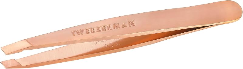 TWEEZERMAN Mini pince à épiler (pointes inclinées, épilation des sourcils, qualité professionnelle, acier inoxydable), Roségold