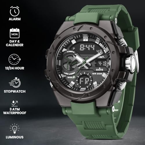 Image of V2A Styrke 5120 Analog Digital Watch for Men | Hybrid Multi Display Dial | Alarm Stopwatch Day Date 12 /24 Hr | TPU Strap | 30M Water Resistant | Gift for Mens