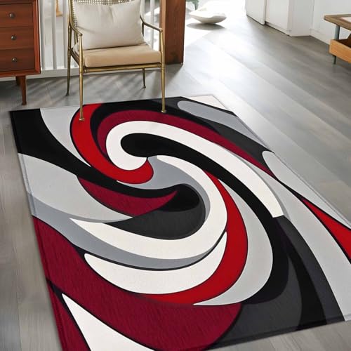 Tapete rectangular rojo y negro 2.7x5ft no resbaladizo miniatura 2