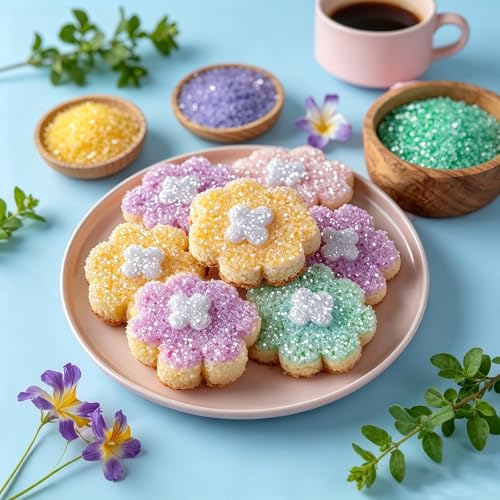 Image of Sanding Sugar for Baking, 11.3oz Sparkling Crystal 4 Colors Sugar Sprinkles | Edible White Pink Blue Gold Sprinkles for Cakes Cupcakes Cookies Ice Cream