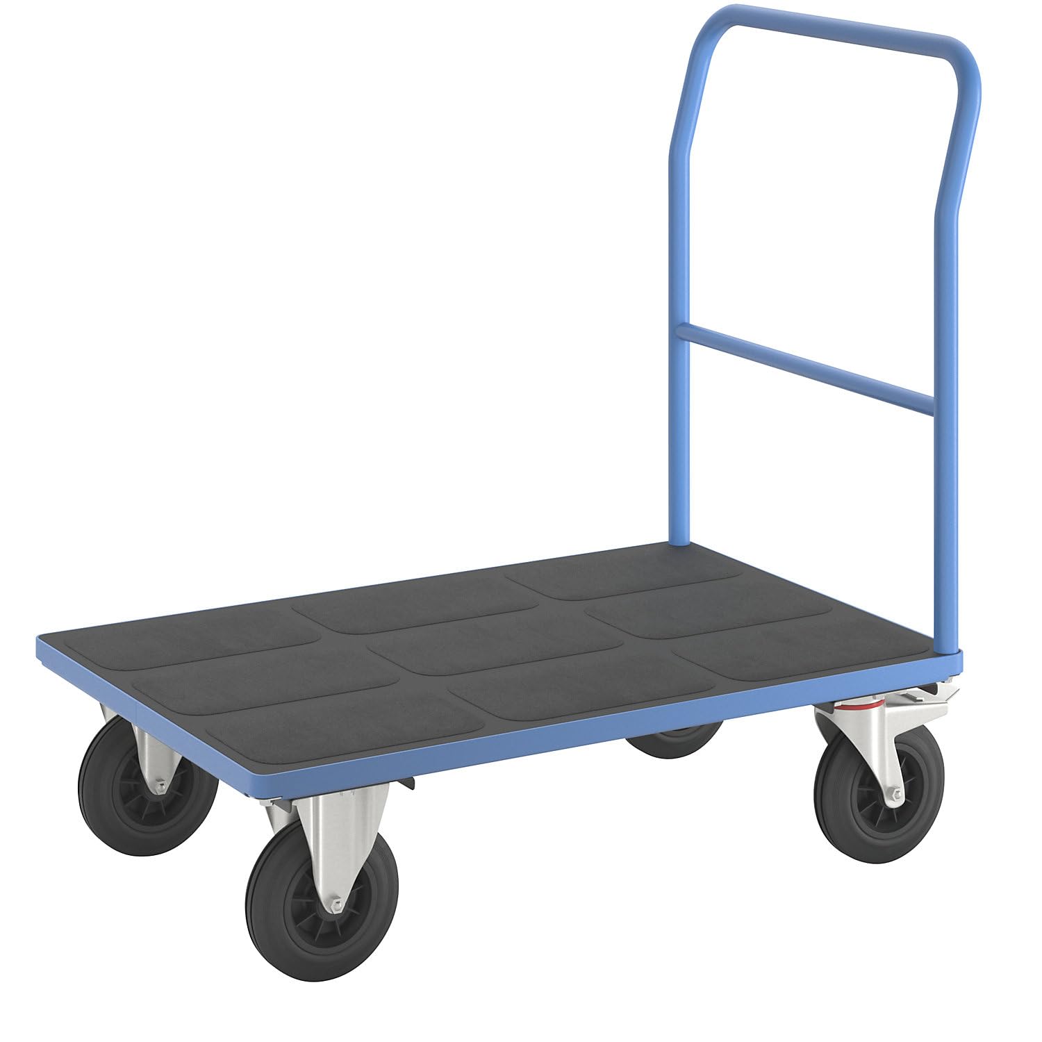 eurokraft | Plattformwagen | Rohrschiebebügel | Vollgummireifen | LxB 1050 x 700 mm | lichtBlau