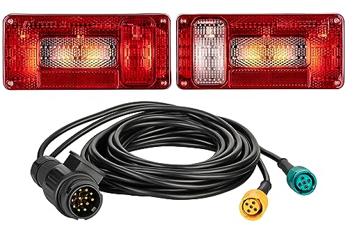 AUTOLIGHT 24 Anhänger Rückleuchten Set inkl. 5 Meter Kabelsatz 13 polig 12V mit E Prüfzeichen Rücklicht Anhängerbeleuchtung Heckleuchten (Version 2)