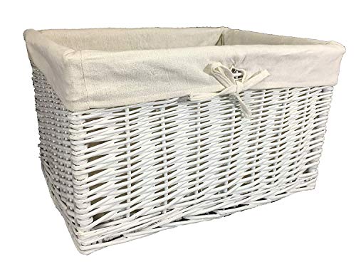 Gran variedad de cestas de mimbre. Forro lavable. Soluciones de almacenamiento. ratán y mimbre, Blanco, 50 ltr
