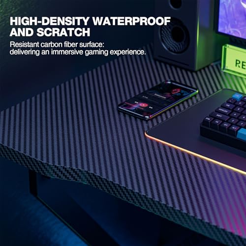 Image of Grandder Gaming Desk Z Shaped 40 Inch Gamer Workstation, Home Computer Carbon Fiber Surface Gaming Desk PC Table with Headphone Hook, Carbon Fiber Black