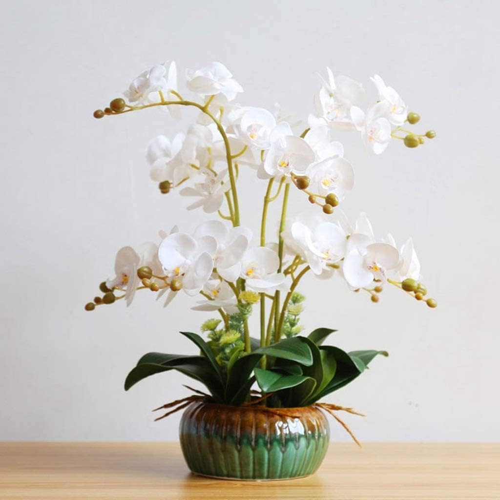 DFGHNBVC Artificial Orchid Faux Orchids Silk Artificial Phalaenopsis Flowers With Porcelain Planter Artificial Flower 60Cm Fake Floral Artificial Flower Very Natural.White