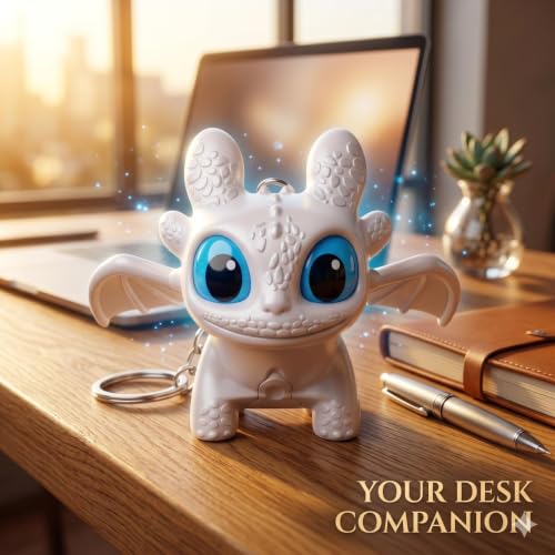 Image of DEVAR Dragon Keychain Toy with LED Light & Moving Wings, Night Fury Glowing Dragon Keychain | Mini Fantasy Figure Creature Charm for Car Dashboard, Bike Key, Backpack Bag Accessory & Kids Gift (White)