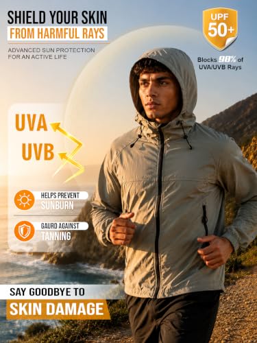 Image of CHKOKKO Sunscreen Jacket For Men With Hood | Advanced Upf 50+ UV Ray Sunblock Sunscreen | Water-repellent Lightweight Nylon Cooling Quick Dry Fabric | Sports Cycling Travel & Dailywear