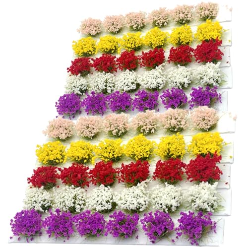 Wanwanzi 60 ciuffi di fiori colorati - Grappoli di fiori in miniatura fai da te - Gruppi di vegetazione realistici per paesaggi di treni, basi per modelli, diorami e layout militari