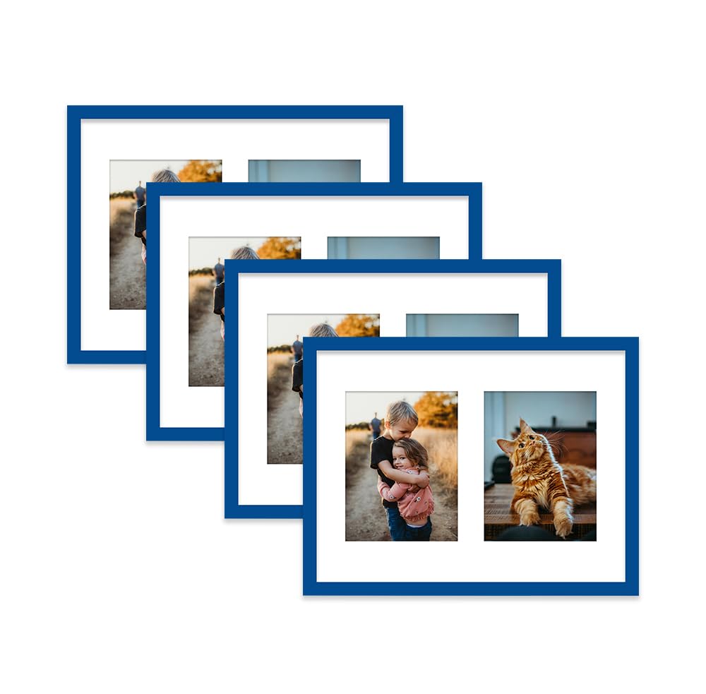 Blue Multi Photo Frame - Holds 2 x 8x6 Pictures, Family Collage Picture Frame for Wall Display, 16x12 Frame size, Set of 4
