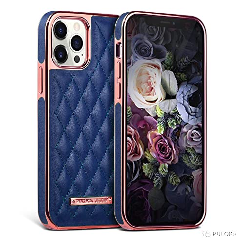 Image of PULOKA iPhone 13 Pro Max Leather Cover Electroplated Back Case Royal Diamond Specially Designed Cover for Apple iPhone 13 PRO Max 6.7 inchinch - Blue