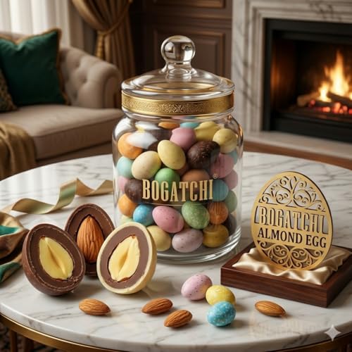 Image of BOGATCHI Chocolate Mini Eggs with Almonds 200g - Crunchy Almond Filled Easter Chocolates, Premium Milk & White Chocolate Coated Eggs, Festive Gift Pack for Kids & Family, Easter Basket Treats (Pouch Pack)
