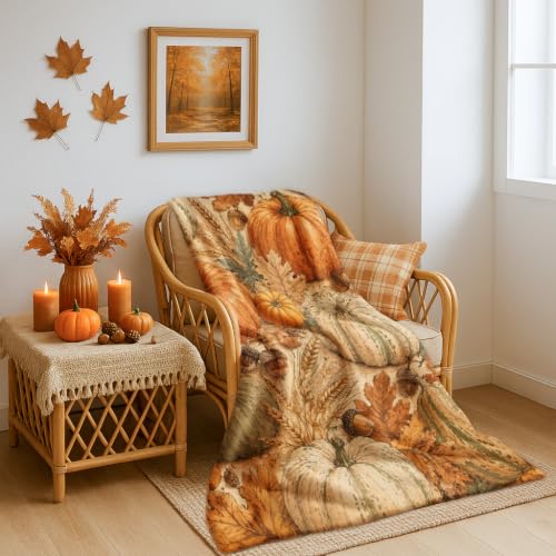 Couverture pelucheuse compacte citrouilles orange lit et canapé - 6