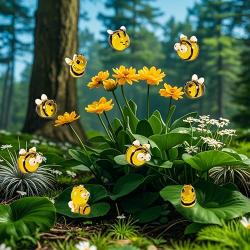 Image of FEXIA 30pcs Mini Resin Bees Tiny Figures Glow in the Dark Tiny Craft Bees for Aquariums Dollhouses Garden Landscape Birthday Party Table Decoration