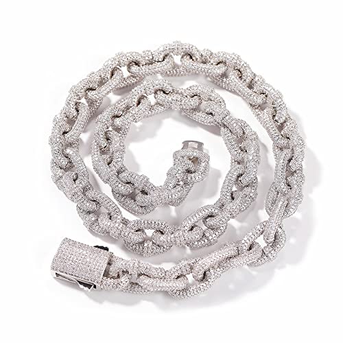 ICEDIAMOND 14mm Iced Out Carabiner Clip Design Rings Heavy Luxury Cuban Chain Necklace, Gold Plated Solid Brass, Prong-set Fully Bright CZ Diamonds, Hip Hop Charm Jewelry for Men