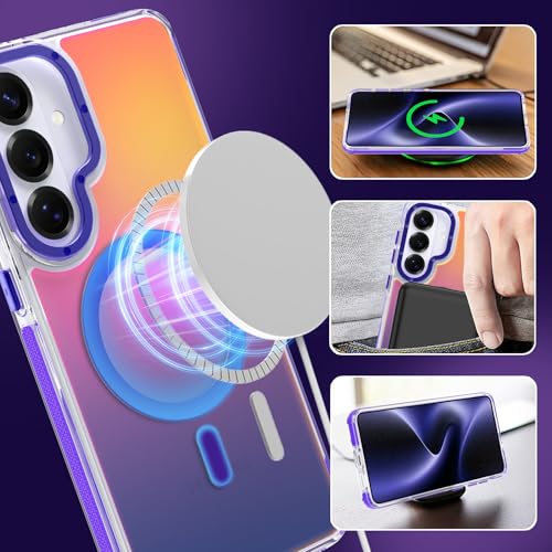 Image of Magnetic Case for Samsung Galaxy S26 Plus [Compatible with Magsafe] [Cute Fashion Fluorescent Design] [1 Screen Protector] Slim Translucent Matte Case for Galaxy S26 Plus 6.7 inch, Purple