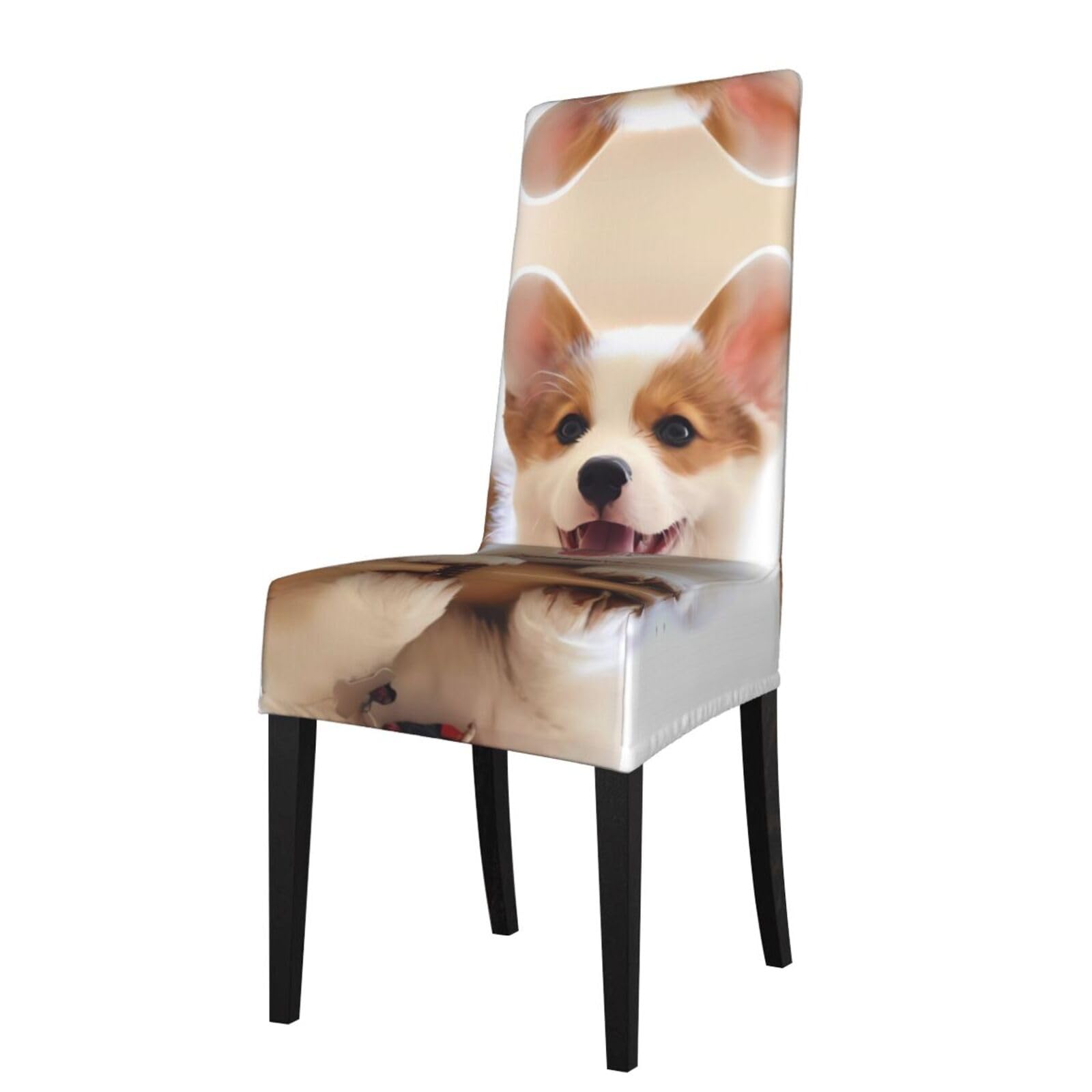 HJFCZH Dog Prints Dining Chair Throw Covers – Stretchable Slipcovers for Chair Seat Back – Protect Furniture from Kids & Pets – Easy Care, No Ironing Needed