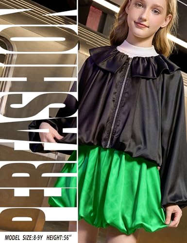 Image of Perfashion Girls Bubble Skirt Metallic Puff Balloon Cute Mini Skorts Dance Outfits with Shorts 4-13Y