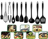 JJLng Set Mestoli, Cottura In Silicone Da Cucina Atossici Resistenti Al Calore Antiaderente Cooker Bakery Set Kitchen Mestoli Strumenti 10 pcs (nero)