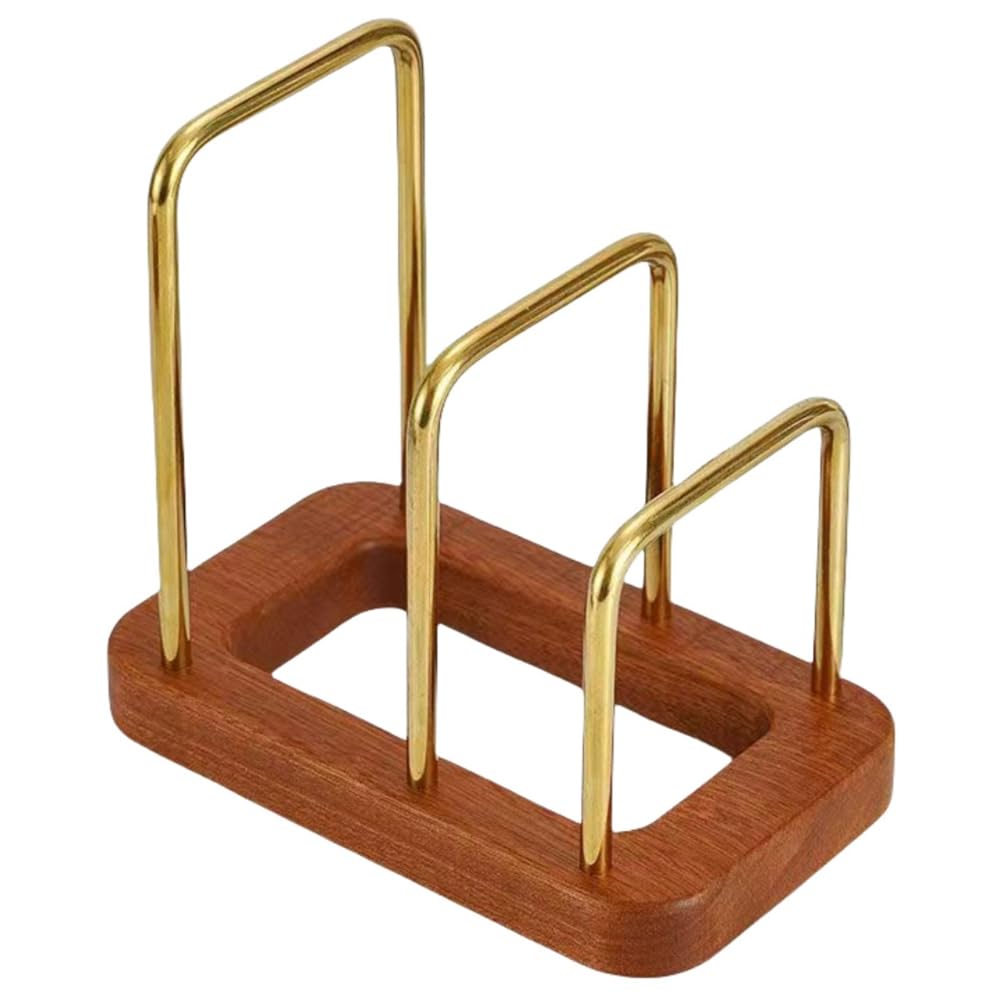 UDSKNV[KSL Cutting Board Organizer - Stainless Steel and Wood Base Rack for Kitchen Countertops, Holds Plates, Trays, and Pans