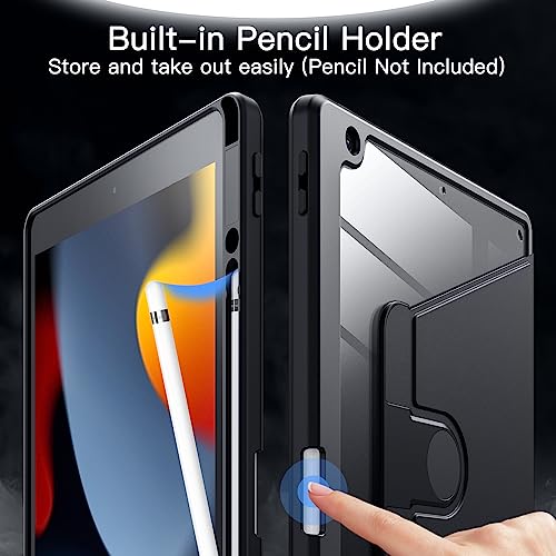 Image of JETech Rotating Cover Case for iPad 9 /8 /7 (10.2-Inch, 2021 /2020 /2019 Model, 9th /8th /7th Generation) with Pencil Holder, 360 Degree Rotation Protective Stand Cover Clear Back (Black)