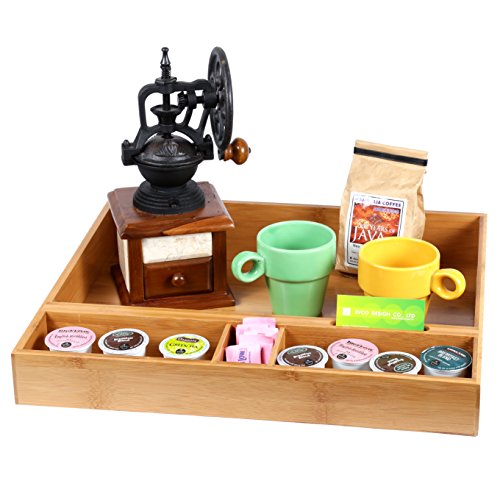 Natural Bamboo Coffee Station Organizer Tray – Multipurpose Storage for Coffee Accessories, Tea, and Condiments – Ideal for Kitchen Countertops, Restaurants & Buffet Stations (15” x 18.3”)