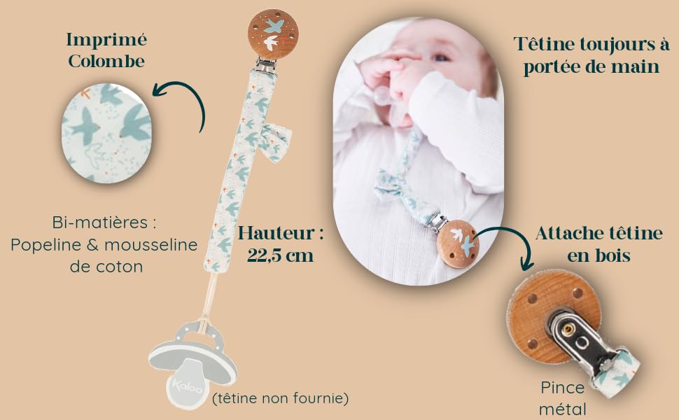 Kaloo - Baby Gift Set - 3 Pieces : 22 cm Rabbit Soft Toy + Rattle + Pacifier Clip - Pretty Dove Print - from Birth - K390042 - Image 4