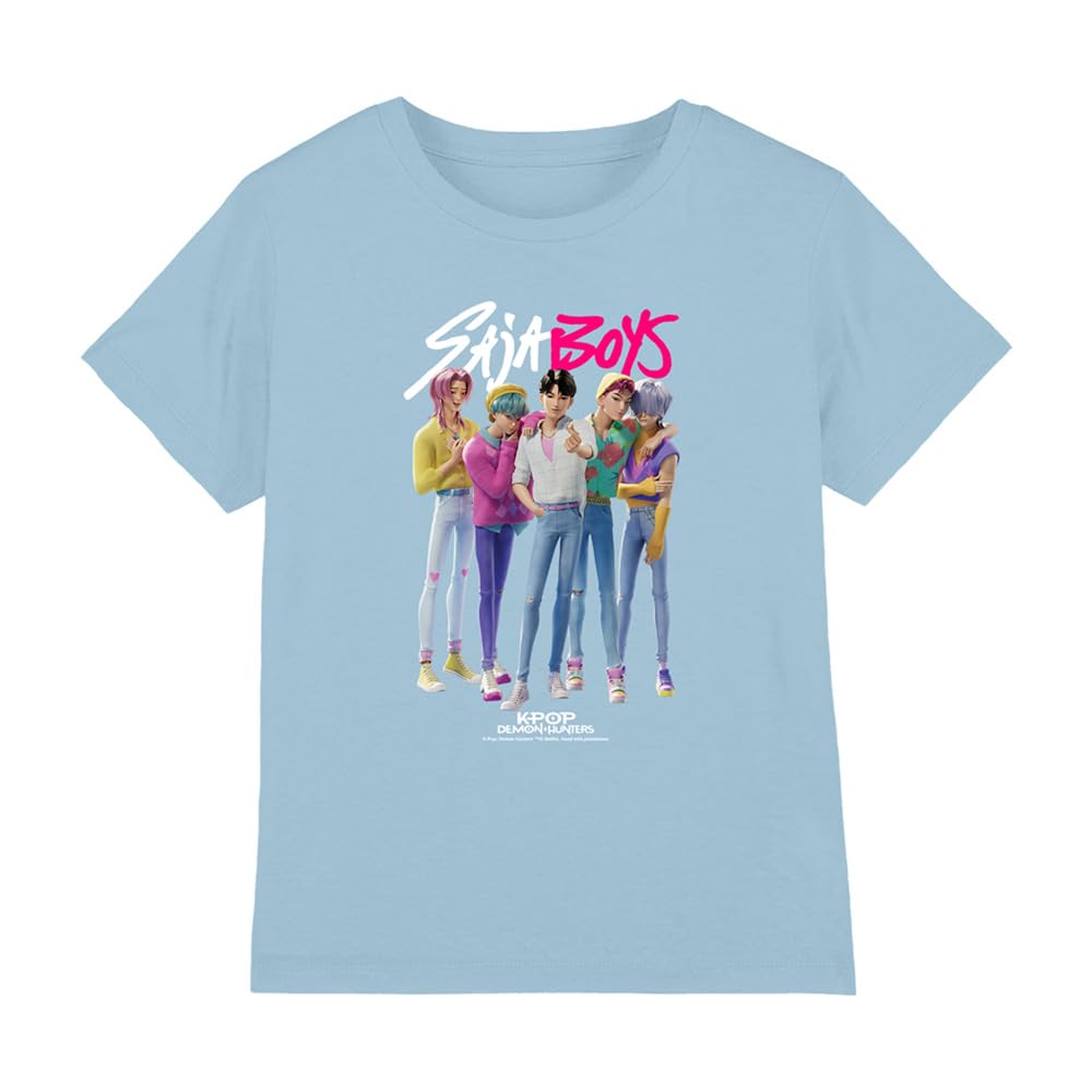 Kpop Demon Hunters - Saja Boys Boy Band Kids T Shirt, Light Blue, 7-8