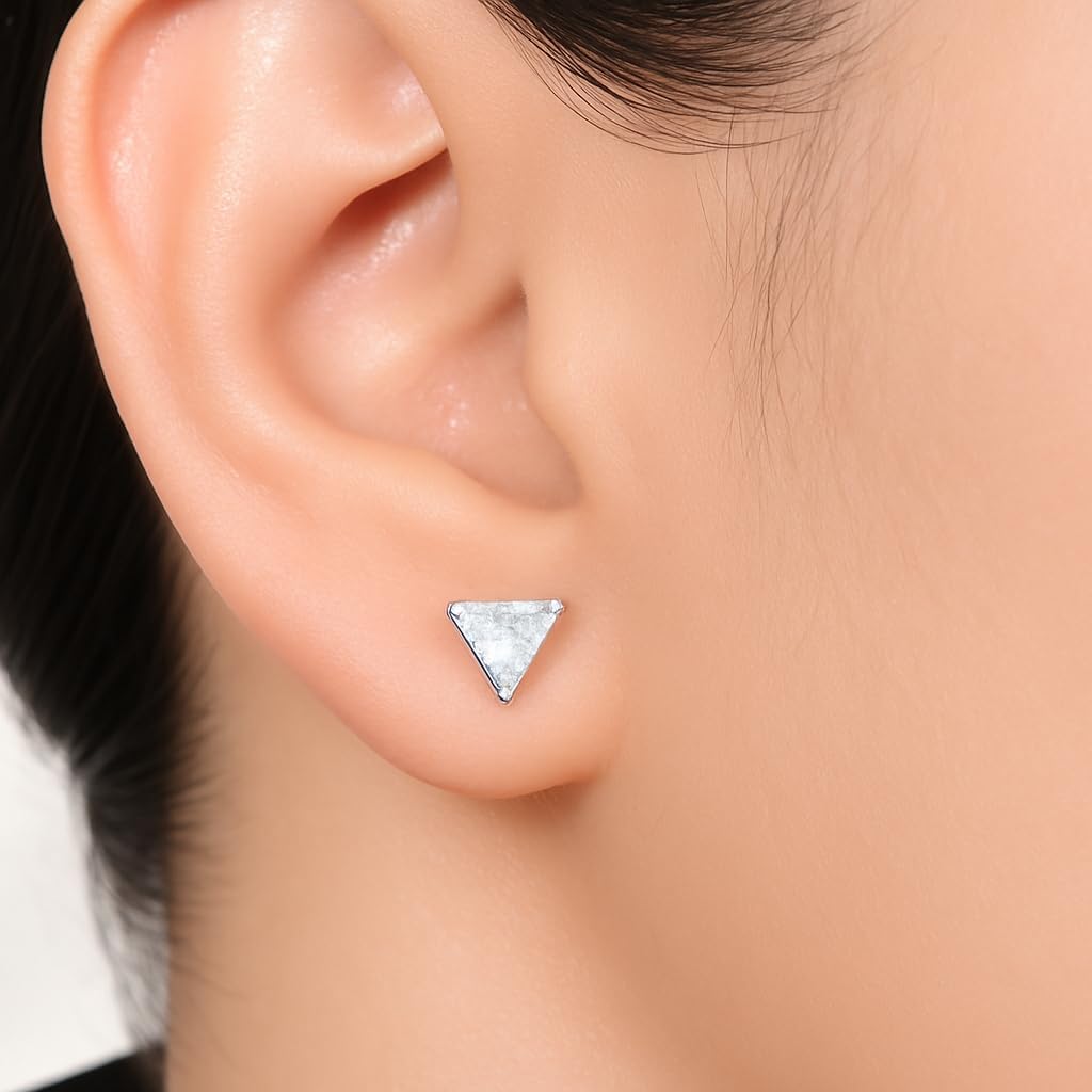 Sechi Solid 925 Sterling Silver Triangle Clear Cubic Zirconia Stud Earrings for Women Small Studs Jewelry - Image 3