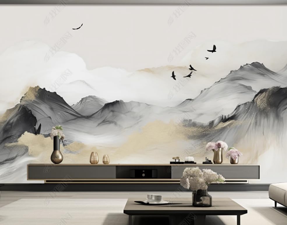 Papier peint intissé abstrait oiseaux pour grand salon moderne