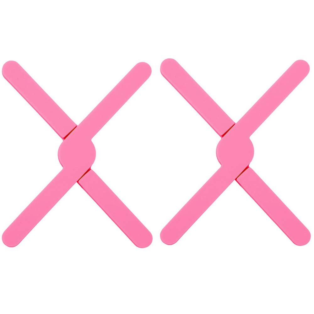 2Pcs Folding Trivet Silicone Pot Stand Heat Protector Nonslip Hot Pan Holder Worktop Saver for Protecting Kitchen Bar Tables Worktops (Pink)