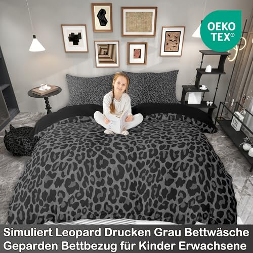 Homewish Schwarze Bettwäsche Simuliertes Leopardenmuster 135x200cm Wildlife Geparden Druck Bettbezug für Jungen Mädchen Erwachsene,Rustikale Leopard Mikrofaser Bettwäscheset Schlafzimmerdekor 2-Teilig