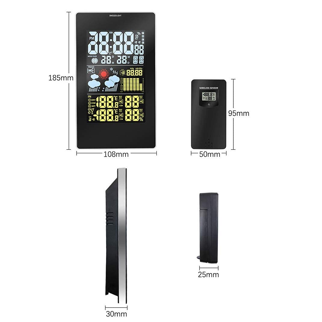 Bezprzewodowa stacja pogodowa elektroniczny budzik, wewnętrzny/zewnętrzny czujnik temperatury i wilgotności kolorowy wyświetlacz pogoda Pm regulacja jasności zegar ścienny zegar ścienny