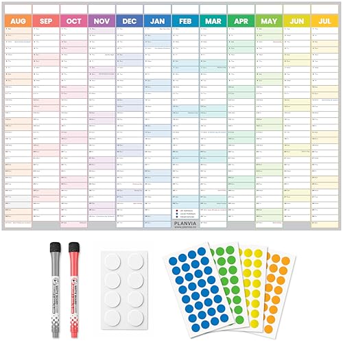 Academic Year Wall Planner 2026-2027 Large A1 UK Calendar 87 x 58cm Laminated Erasable Yearly Wall Chart for Home Classroom & Office Includes Dry Wipe Pens Adhesive Pads & Coloured Stickers by Planvia