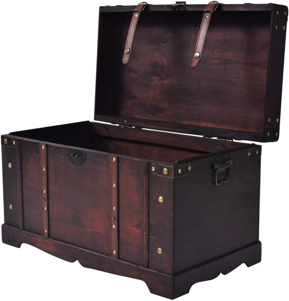 vidaXL Vintage Treasure Chest Wood Storage Trunk Organizer Box Side Stand: Furniture & Decor