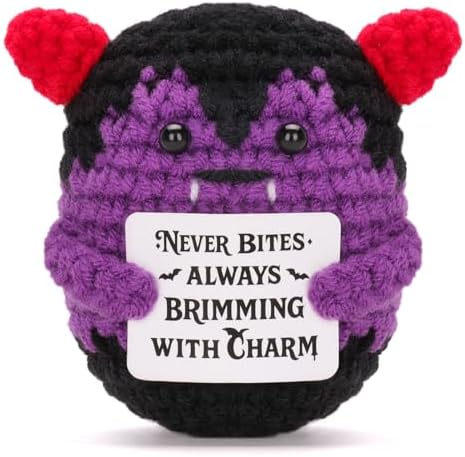 Halloween Vampire Plush Doll, Cute Crochet Vampire for Halloween Decorations Party Favor Spooky Gift (Purple)