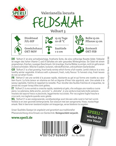 82668 Sperli Premium Feldsalat Samen Vollhart 3 | Extra Frosthart | Ertragreich | Feldsalat Saatgut | Salat Saatgut