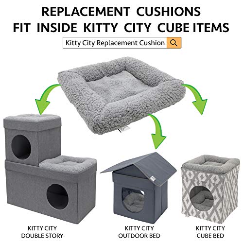 Kitty City Large Stackable Cat Condo & Cube House, Modular Indoor Cat Furniture with Plush Washable Beds, Collapsible Cat Cave & Lounging Ottoman, Tan by Kitty City - Image 8