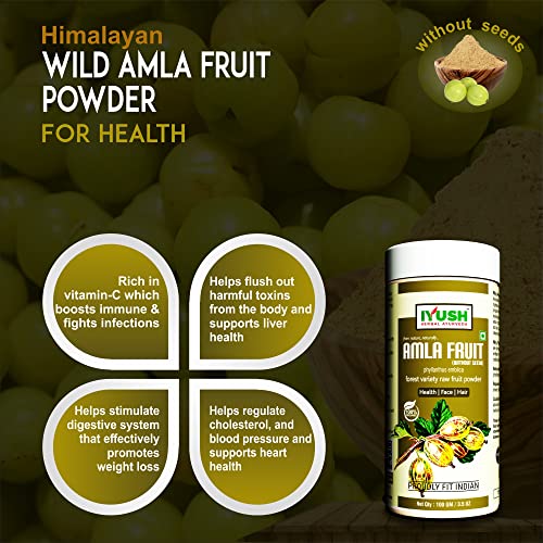 Image of IYUSH Herbal Ayurveda Wild Organic Amla Powder for Eating | Amla Powder for Drinking | Amla Powder for Hair Growth Organic | Amla Powder for Skin | 100gm