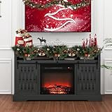Woenei Black Electric Fireplace TV Stand for TV up to 65', 58' Farmhouse Tall TV Table Stand Entertainment Center with Fireplace Sliding Barn Door for Living Room, Bedroom, Home Office (Black)