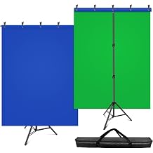 HEMMOTOP Blue Screen Backdrop Kit, 2 in 1 7x5ft HxW Green Screen Stand for Streaming, 6.6x5ft HxW Double-Sided Reversible Blue Photography Backdrop with Backdrop Stand for Photography/Zoom